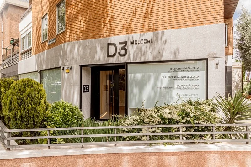 Fachada de D3 Medical, donde está Clínica FG, cirugía plástica y estética en Madrid